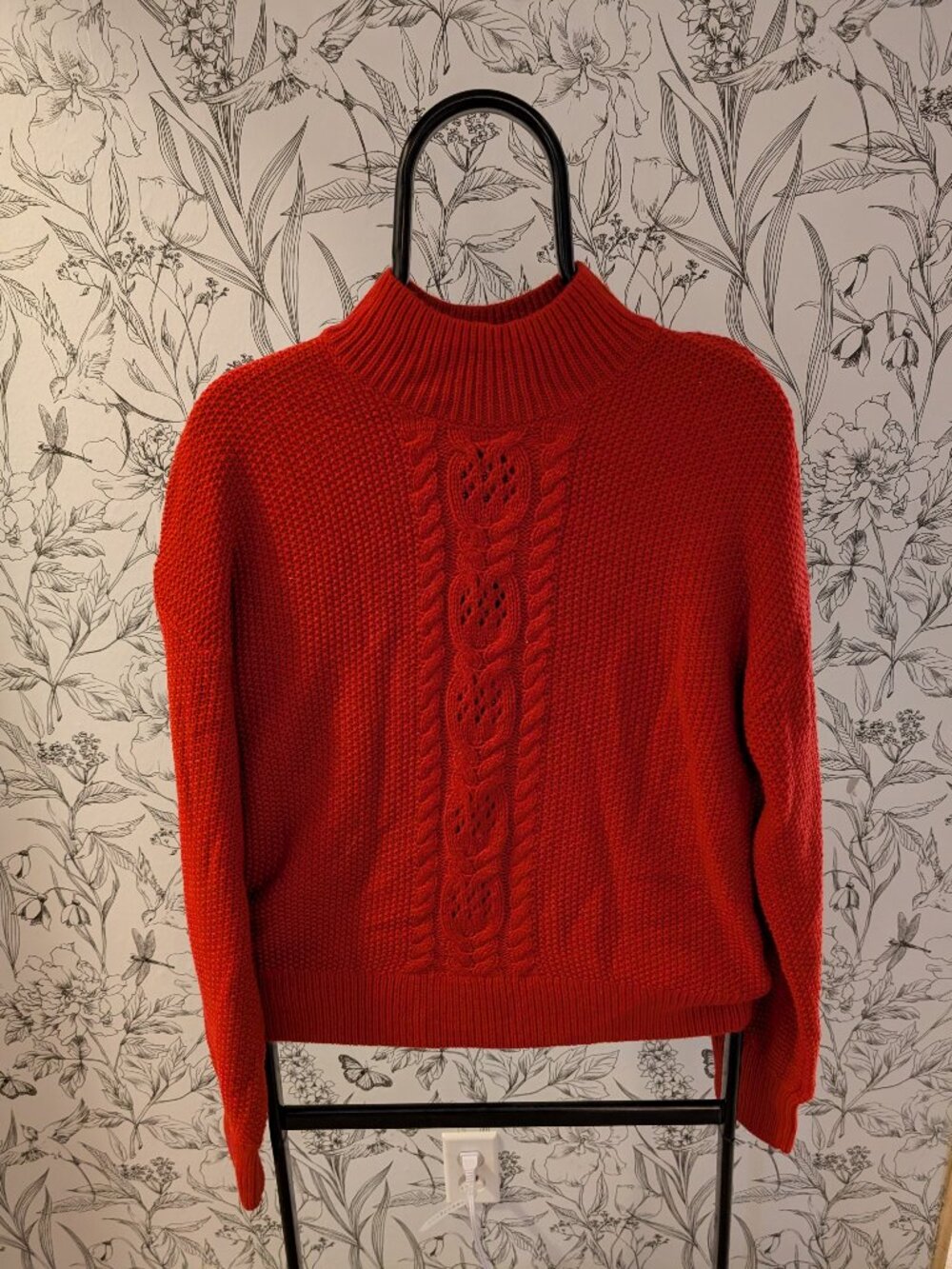 RW&CO Red Cable Knit Mock Neck Sweater Size Large